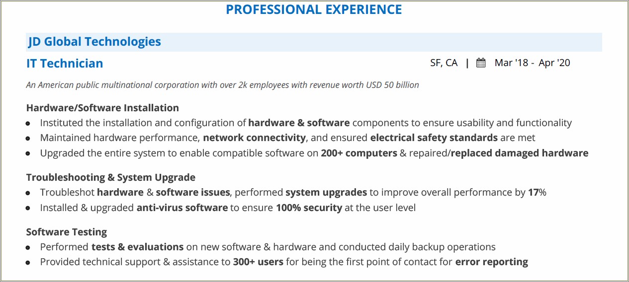 Example Resumes With Comptia A+