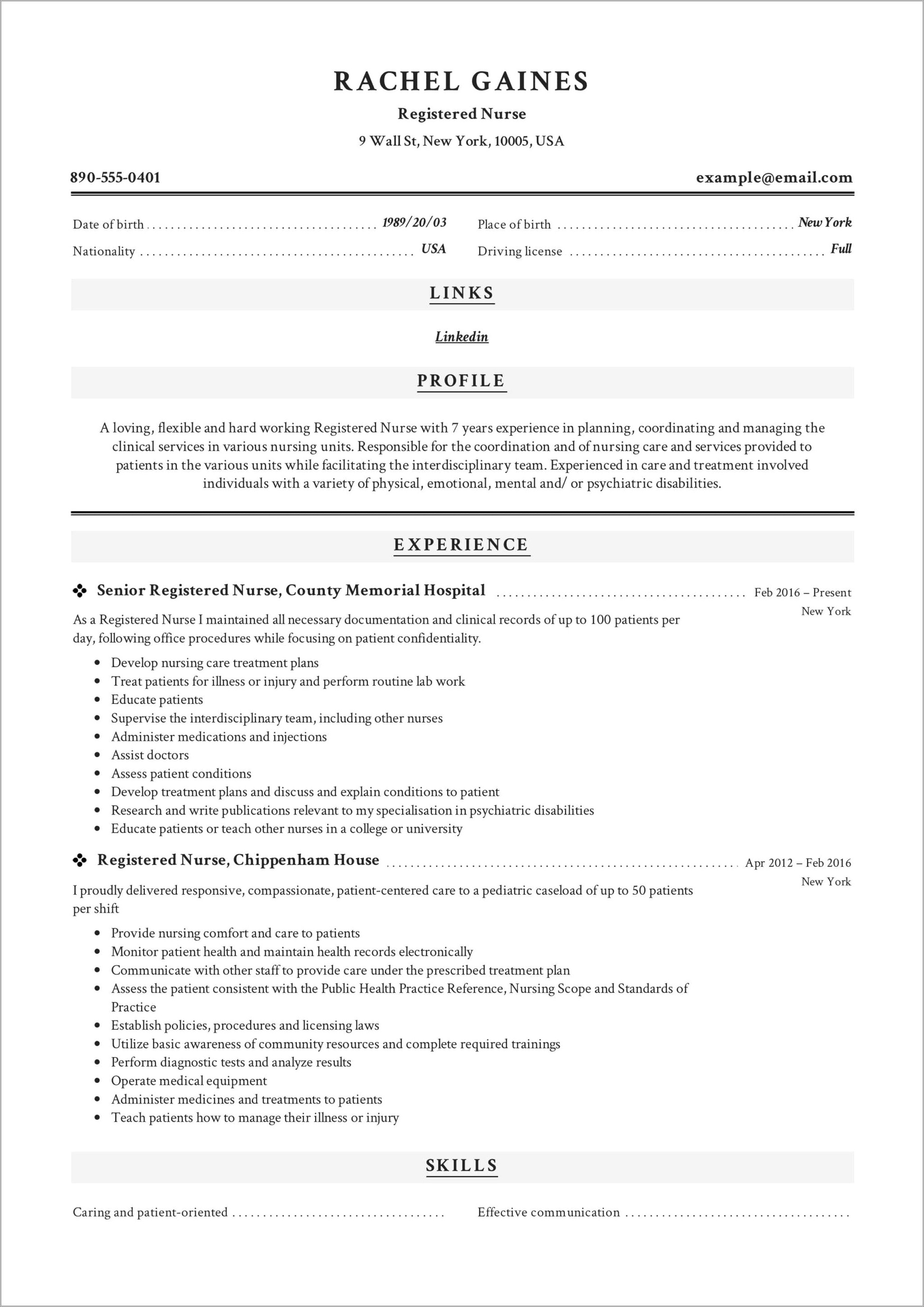 Examples Of Good Resumes For Nurses Resume Example Gallery