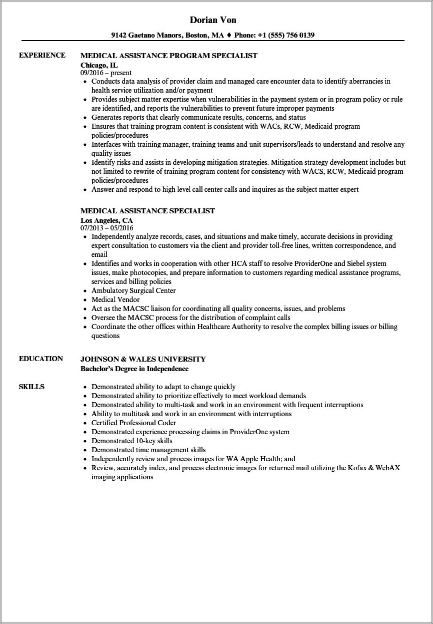 Examples Of Managed Care Resumes