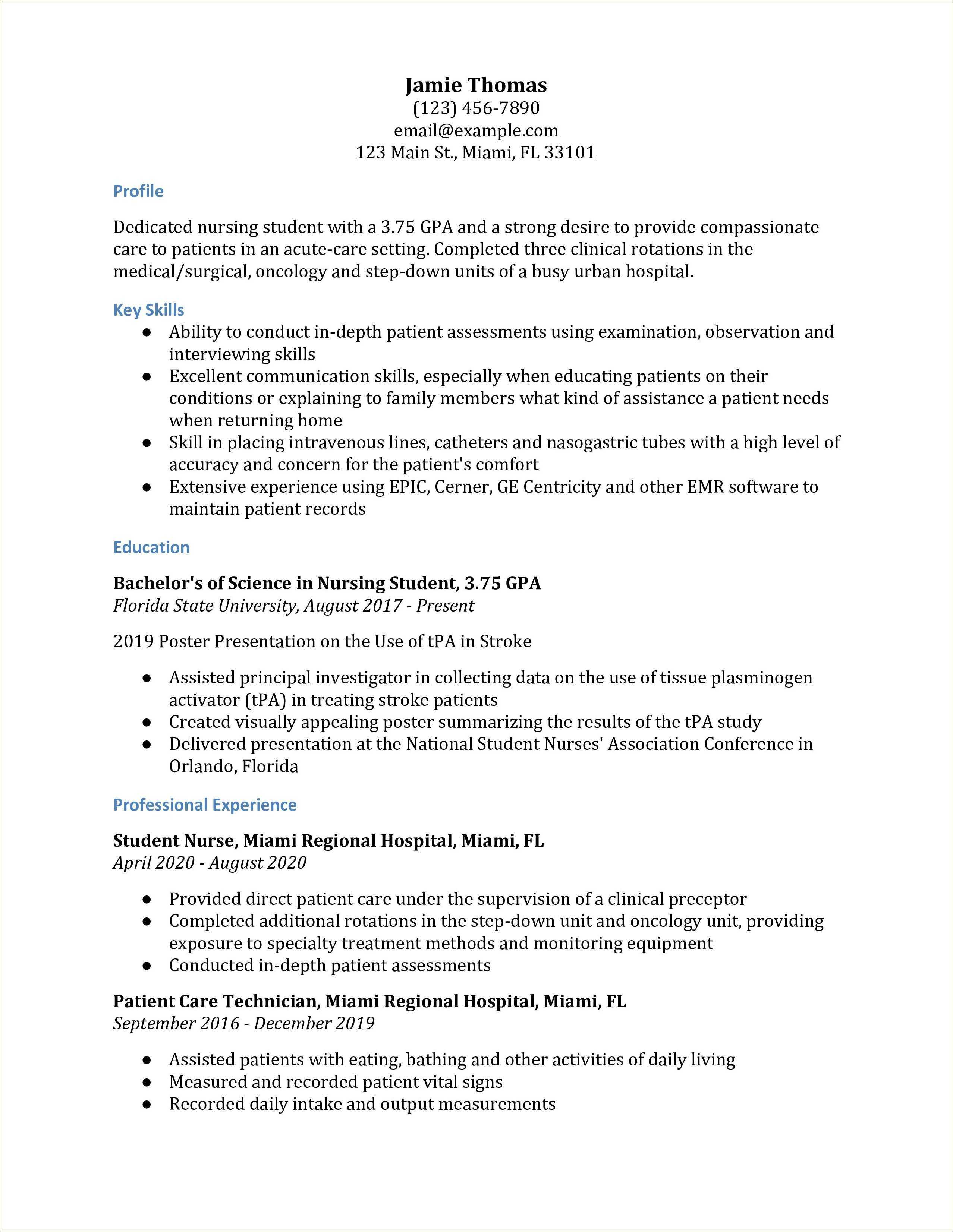 Examples Of Nursing Skills For Resume