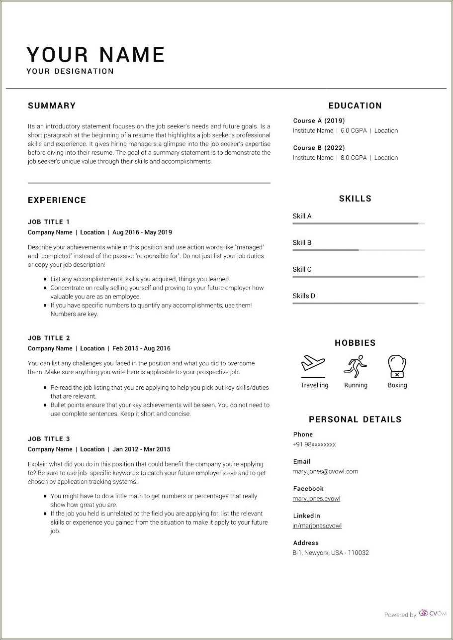 Examples Of Resumes For Online Applications