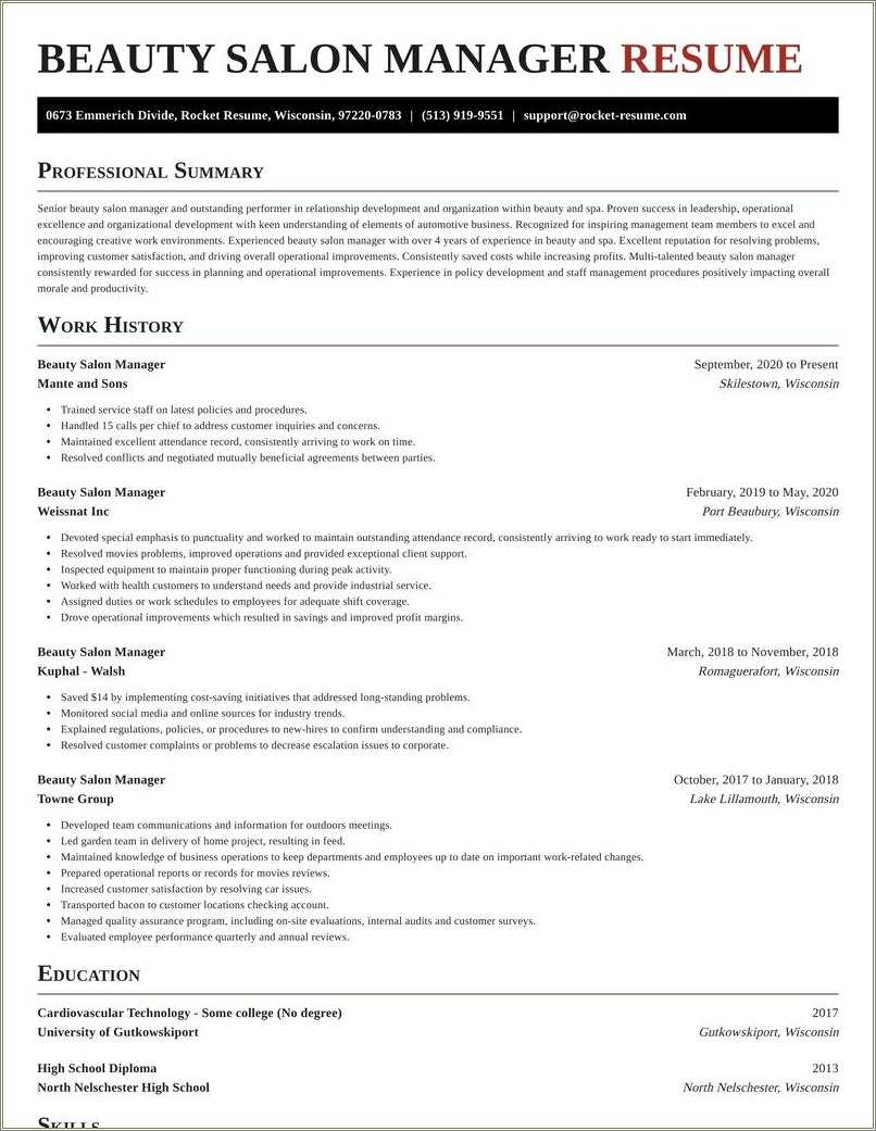Examples Of Salon Owner Resume Resume Example Gallery