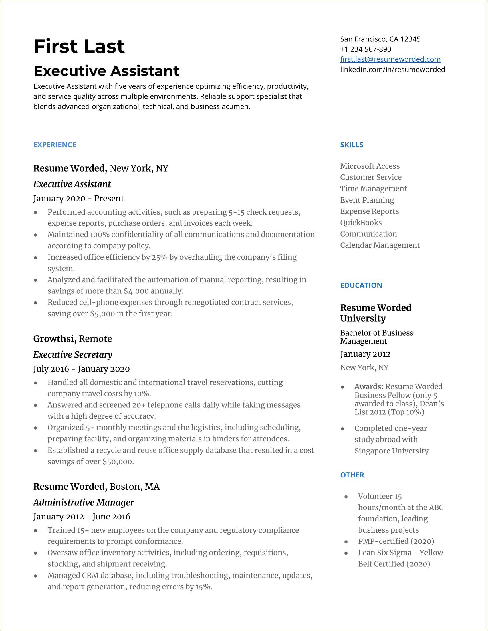 Examples Of Work History On Resume