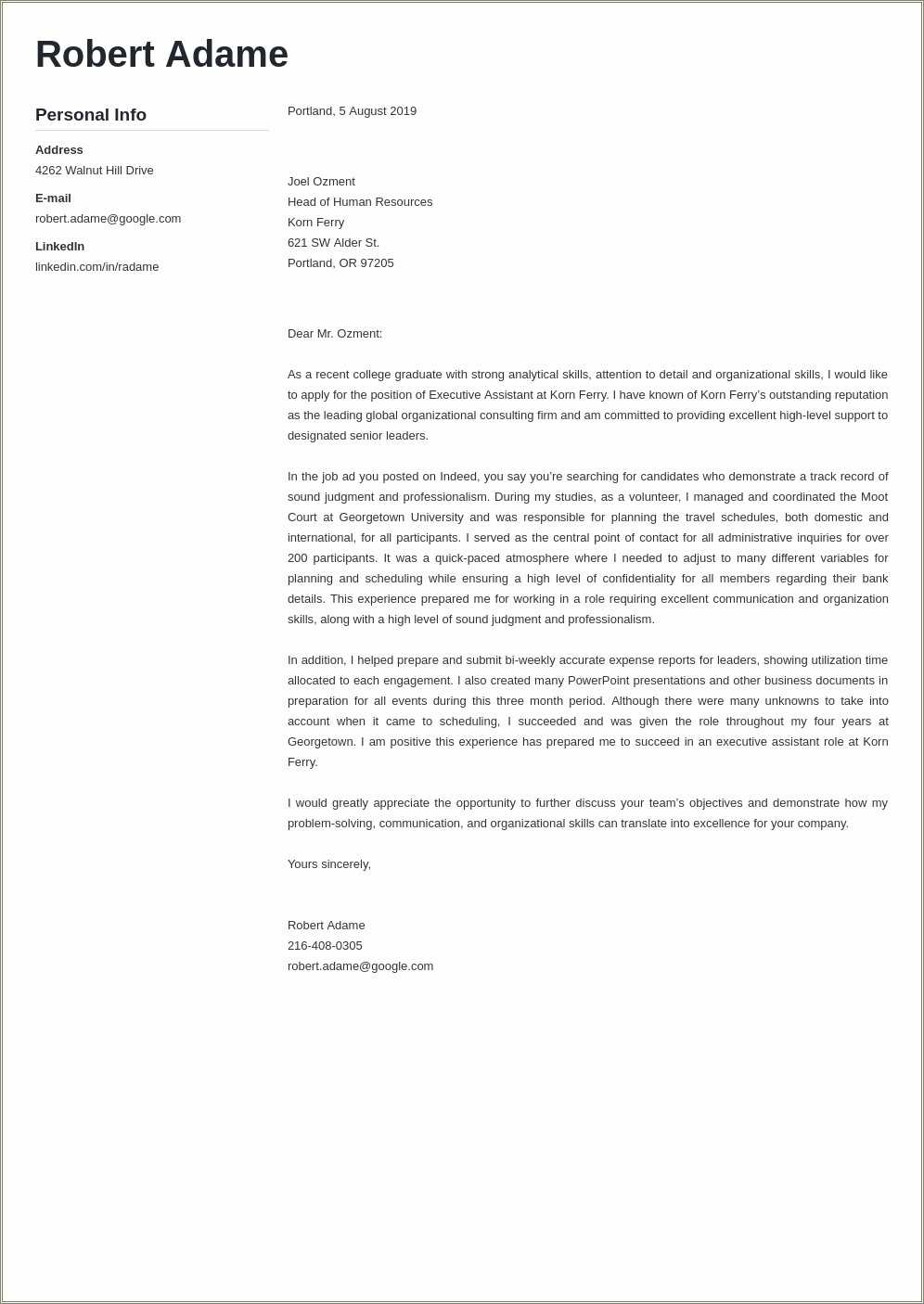 Executive Resume Cover Letter Examples Resume Example Gallery