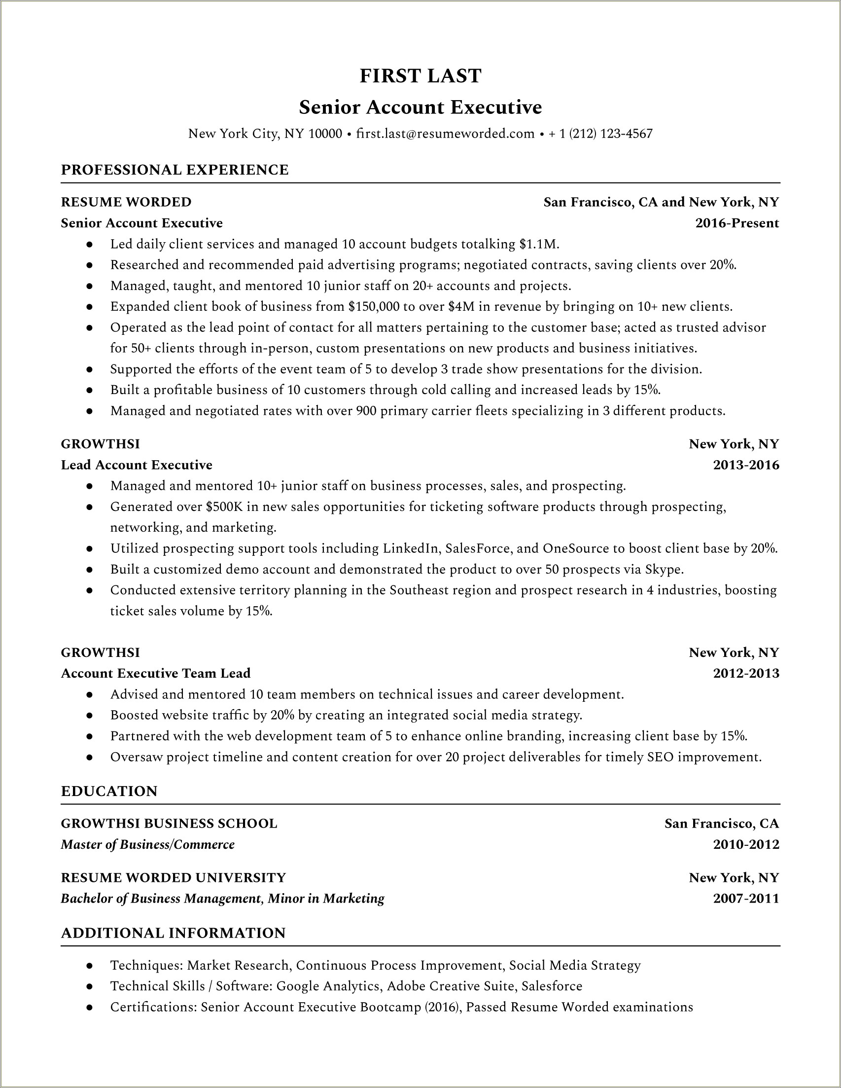 Experienced Account Executive Media Resume Samples