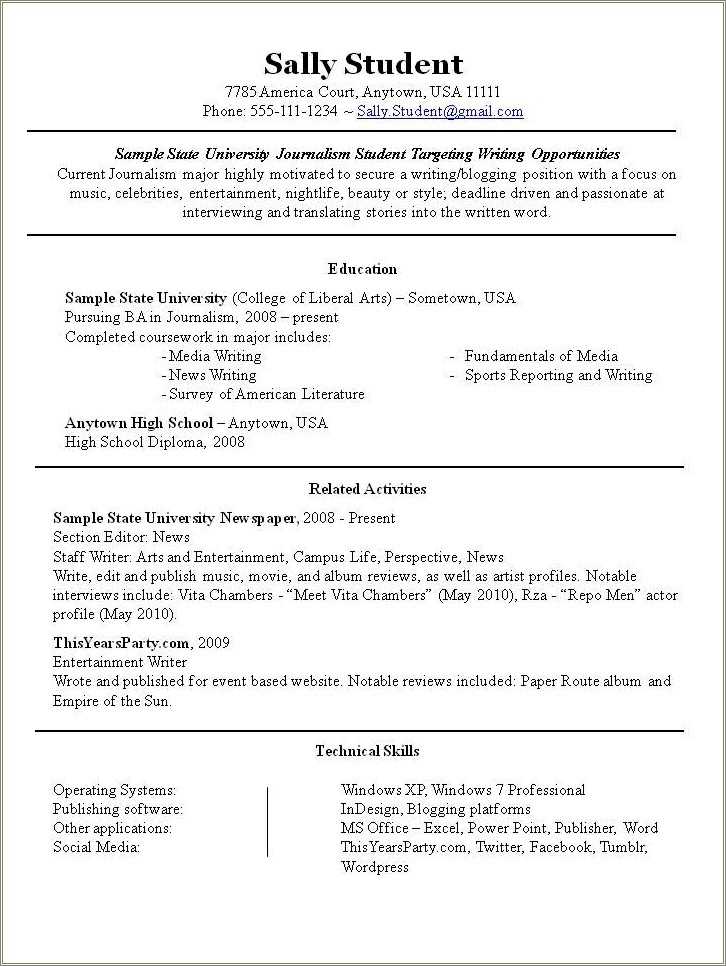 Extra Curricular Activities On Resume Example - Resume Example Gallery