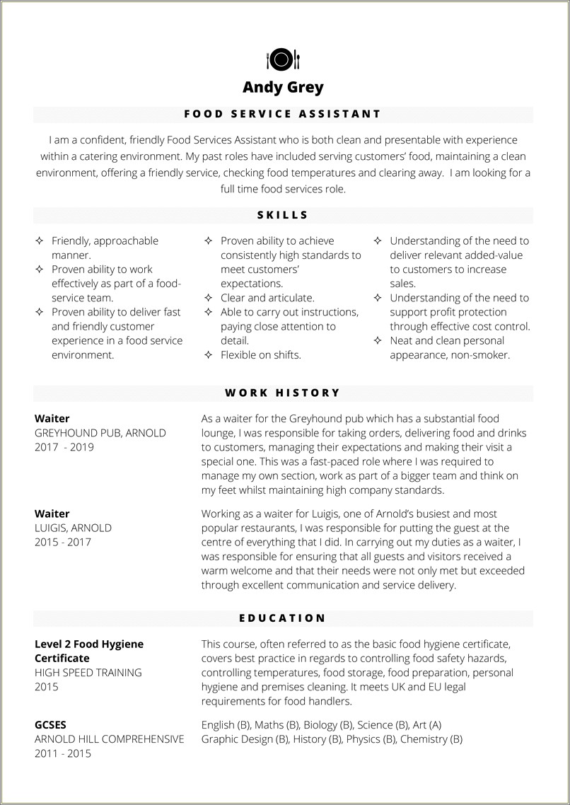 Fast Food Assistant Manager Resume