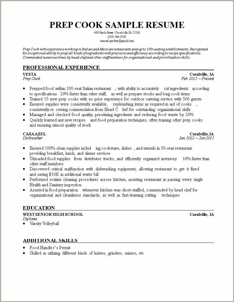 Fast Food Cook Resume Examples