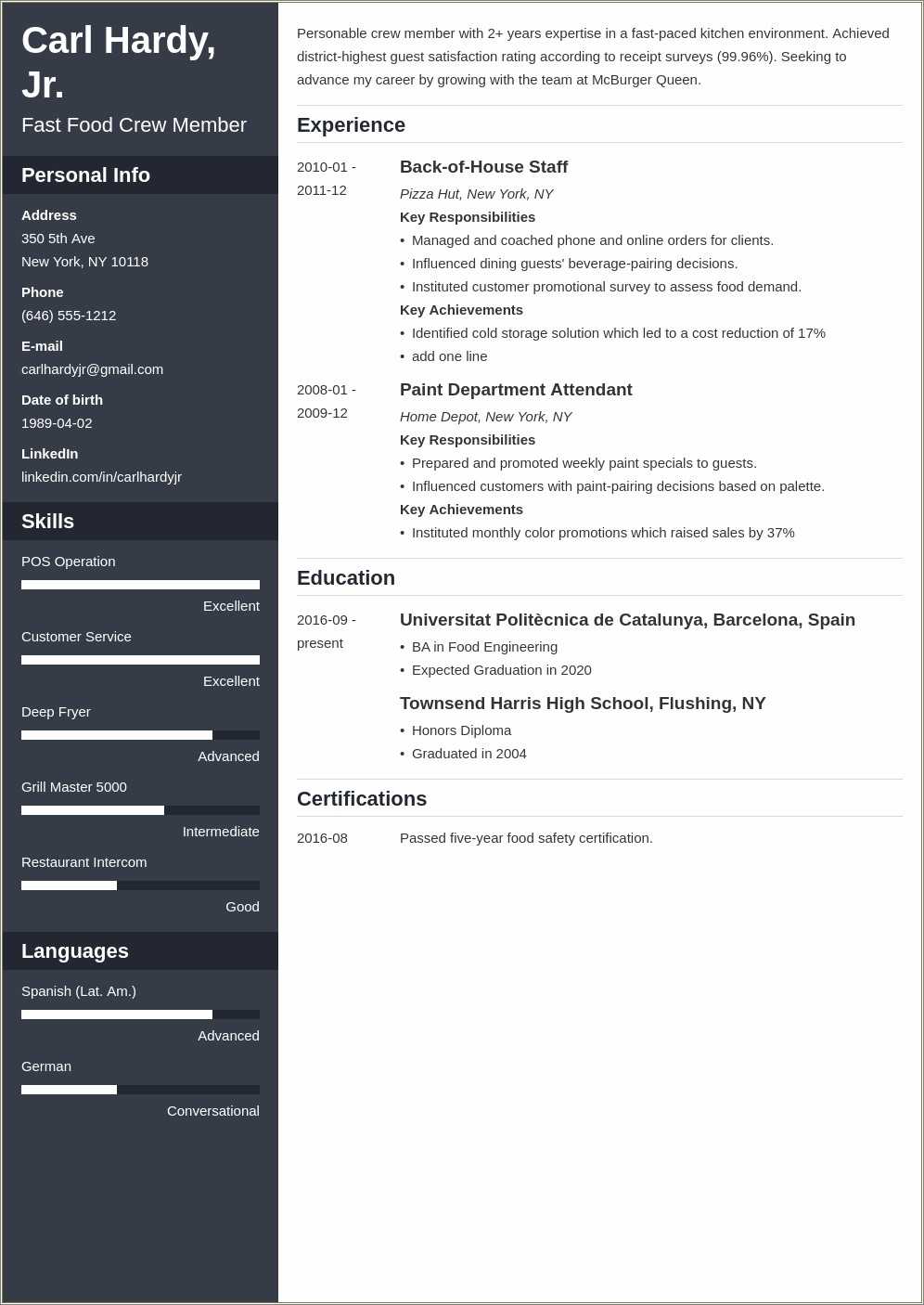 Fast Food Cook Resume Job Hero