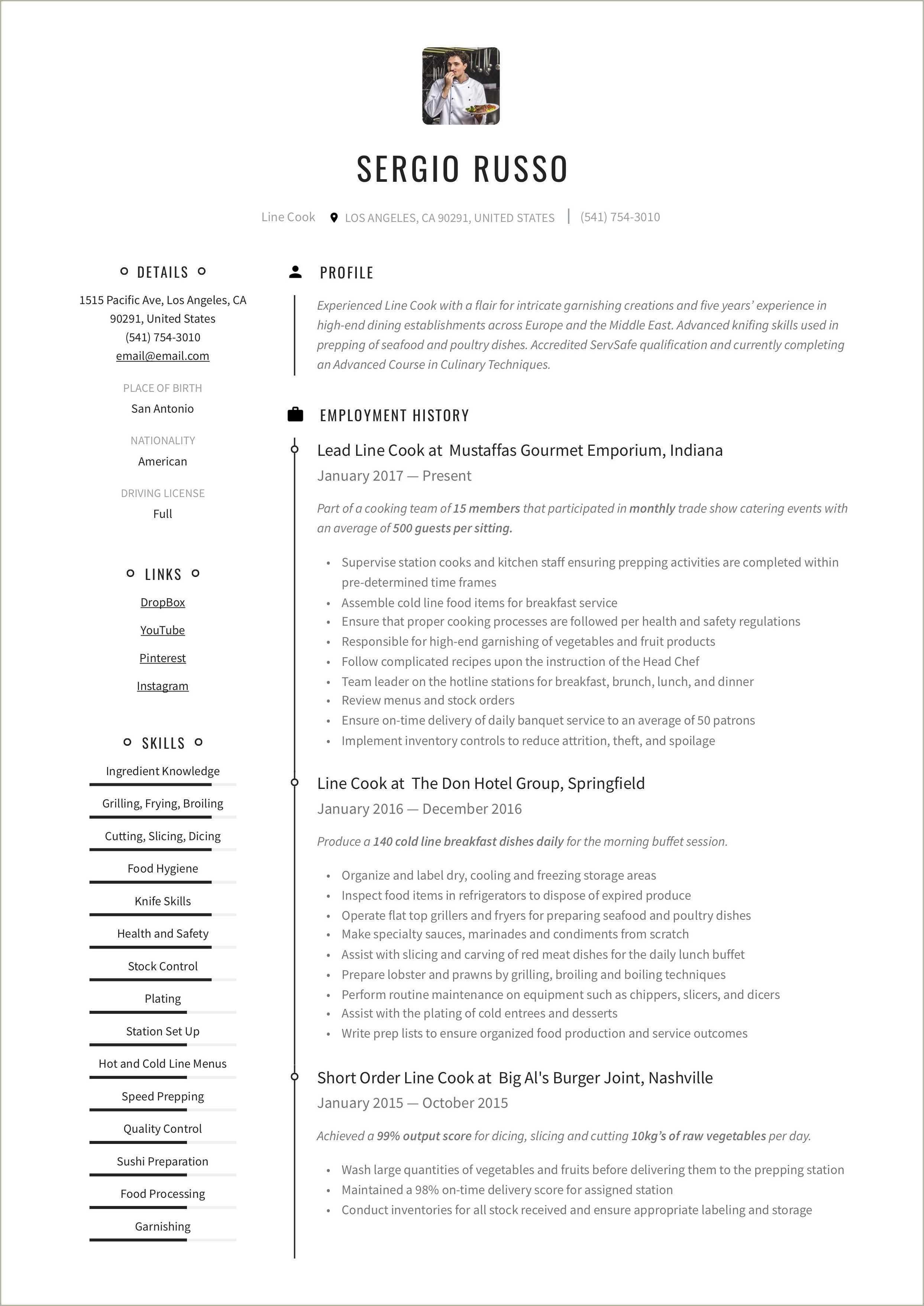 Fast Food Cook Resume Sample