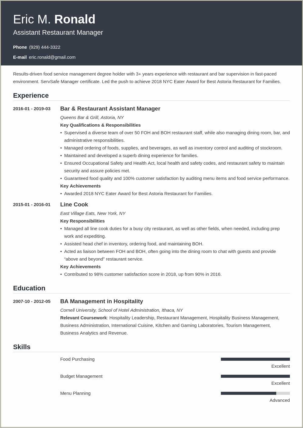Fast Food General Manager Resume Objective
