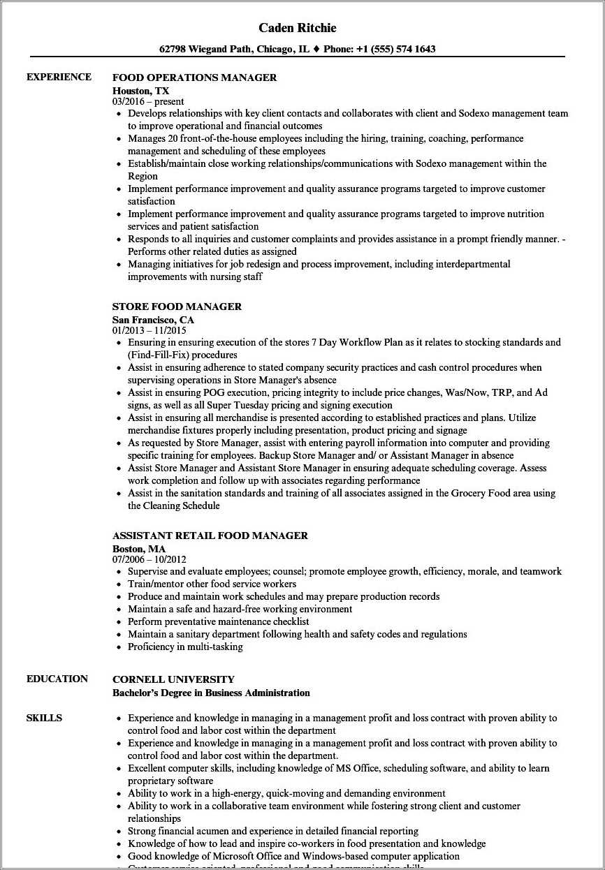 Fast Food General Manager Resume Sample