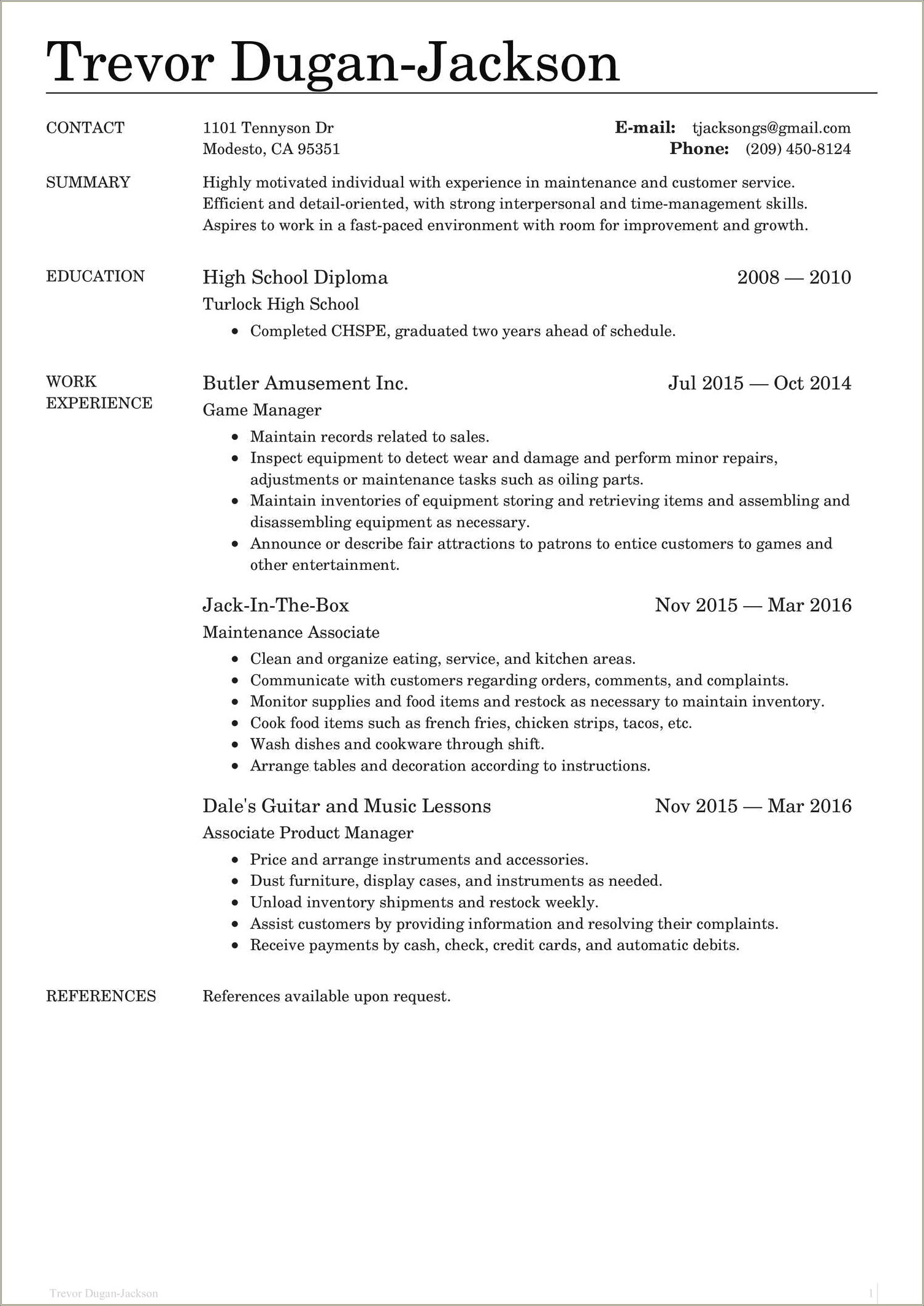 Fast Food Job Resume Examples