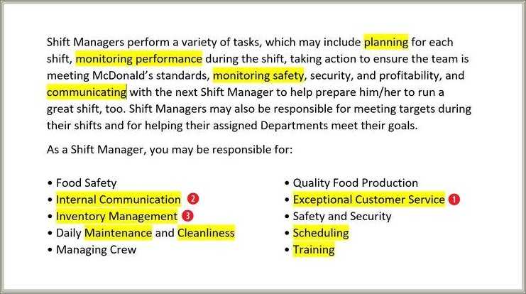 Fast Food Manager Job Duties Resume