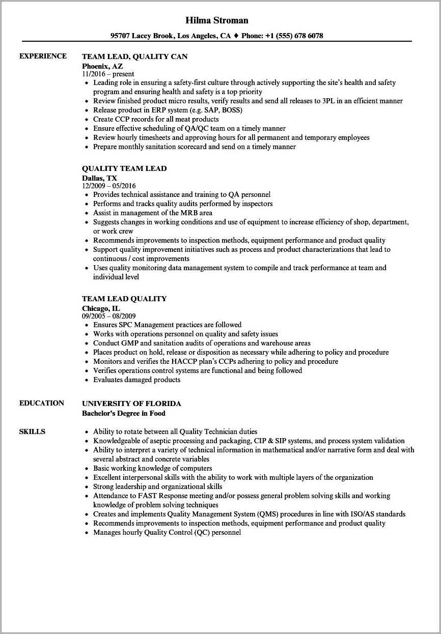 Fast Food Shift Leader Resume Examples