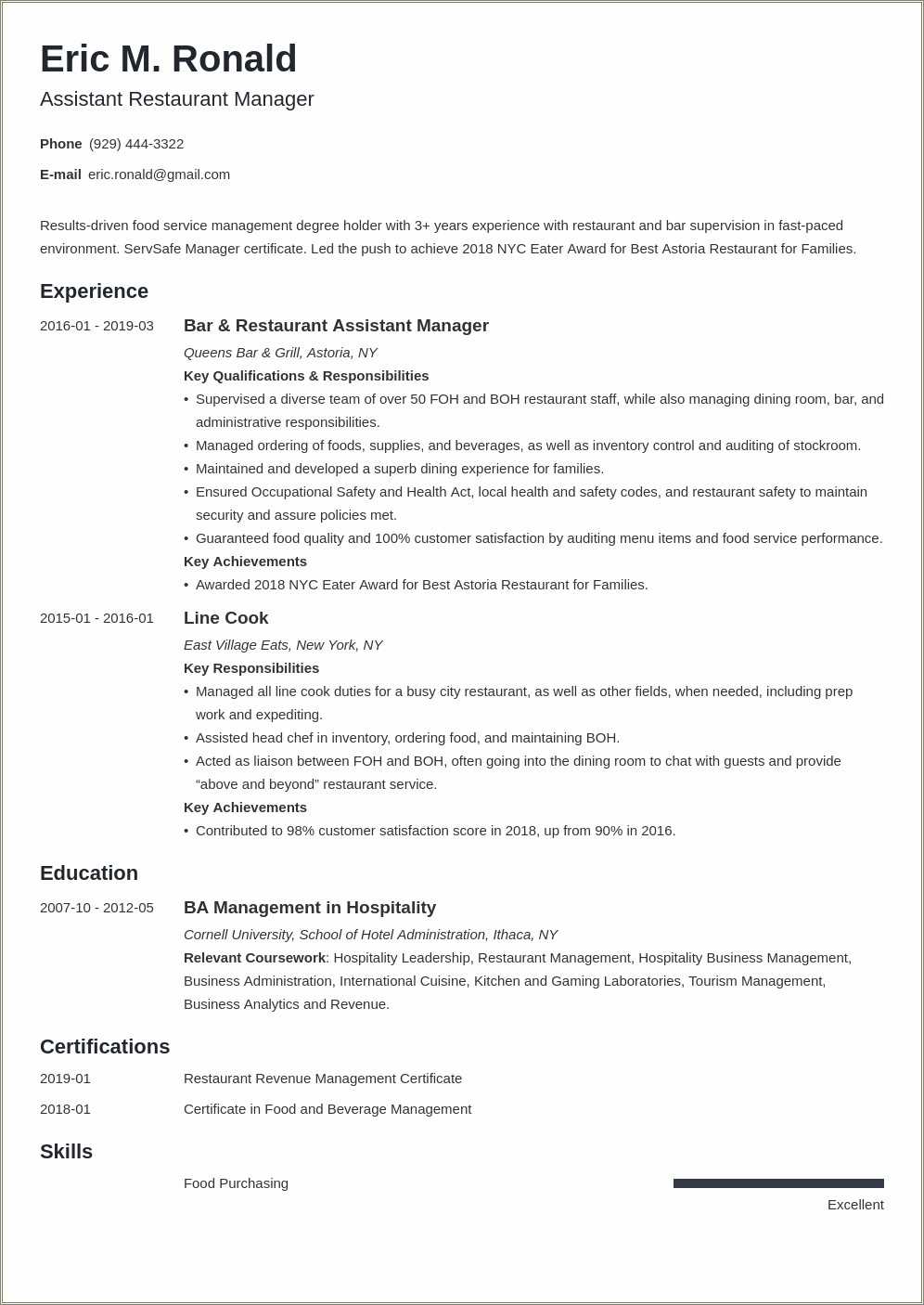 Fast Food Supervisor Job Description Resume