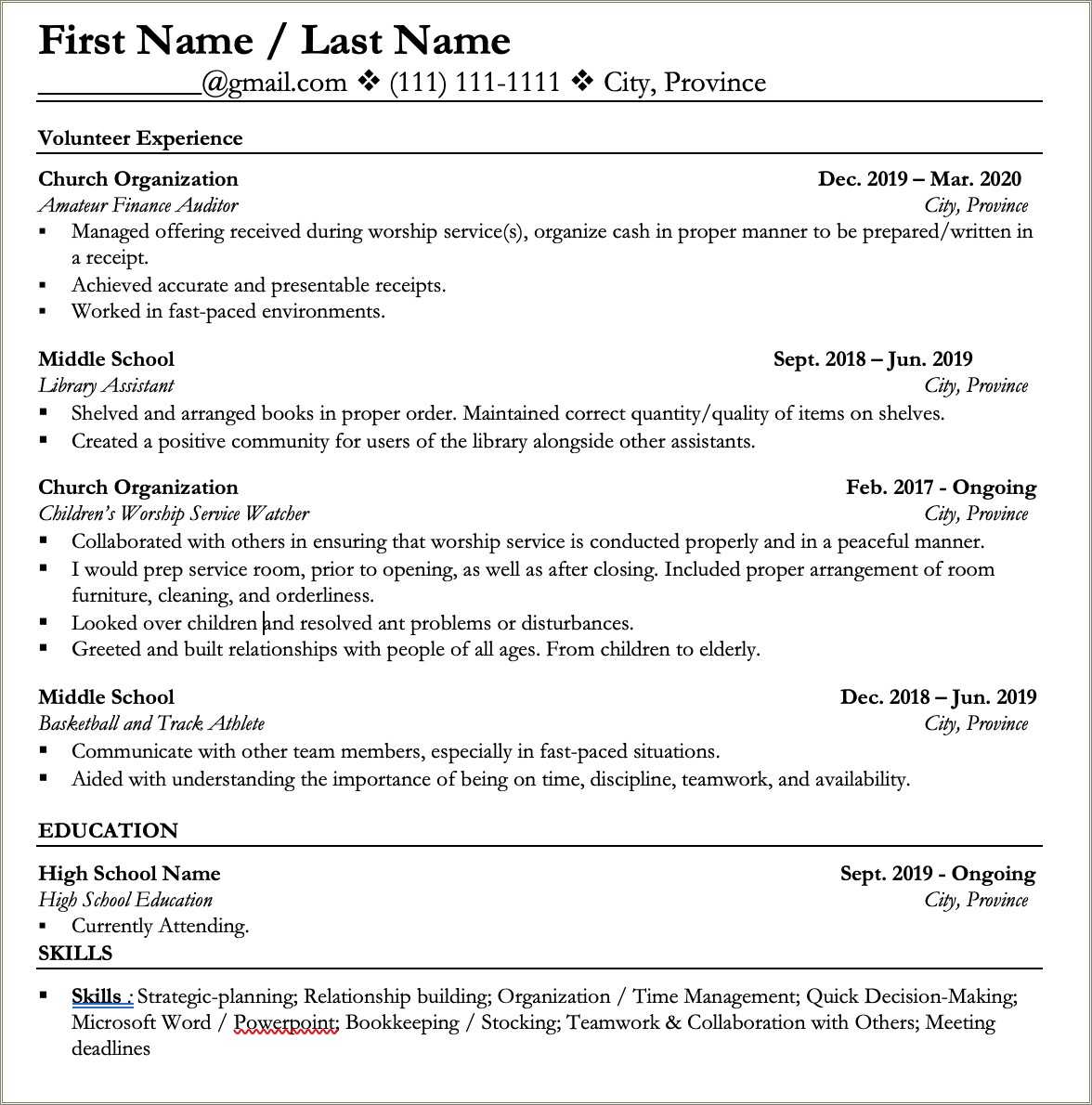 Fast Food Work Description For Resume