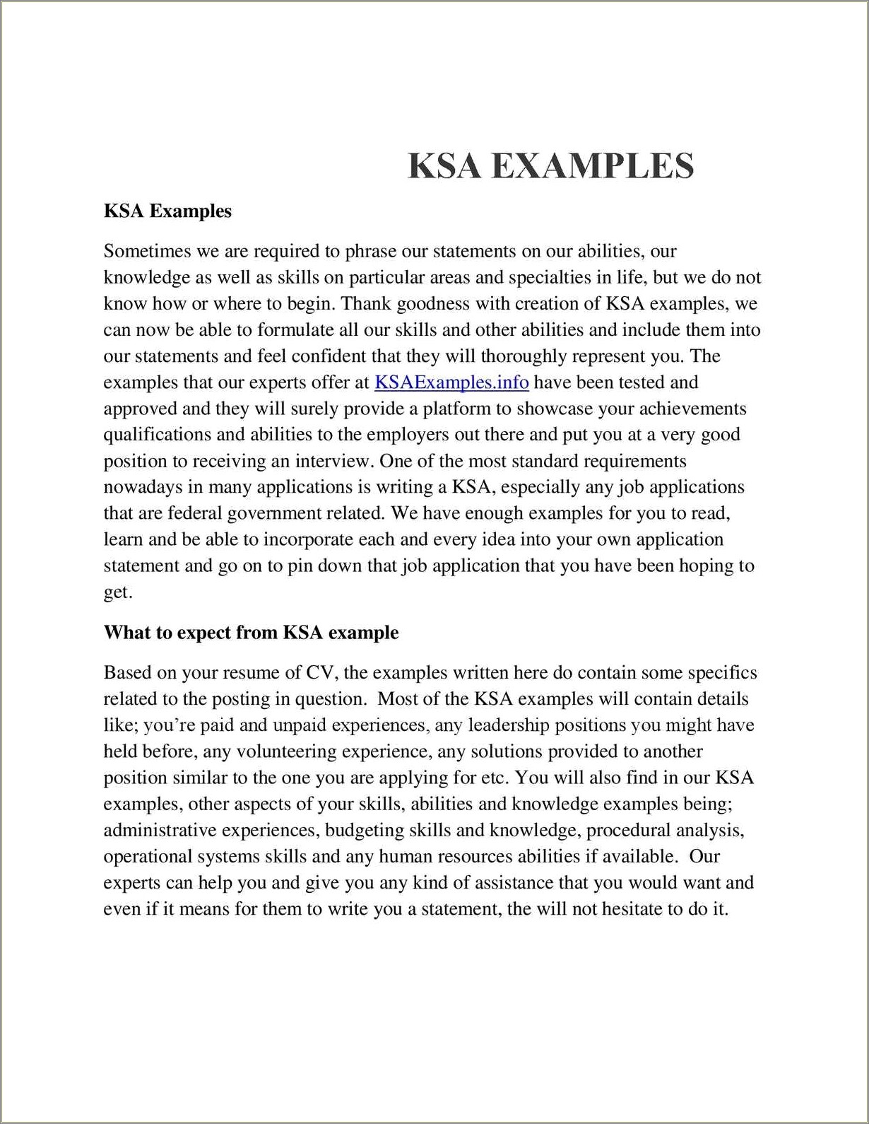 Federal Resume With Ksa Example