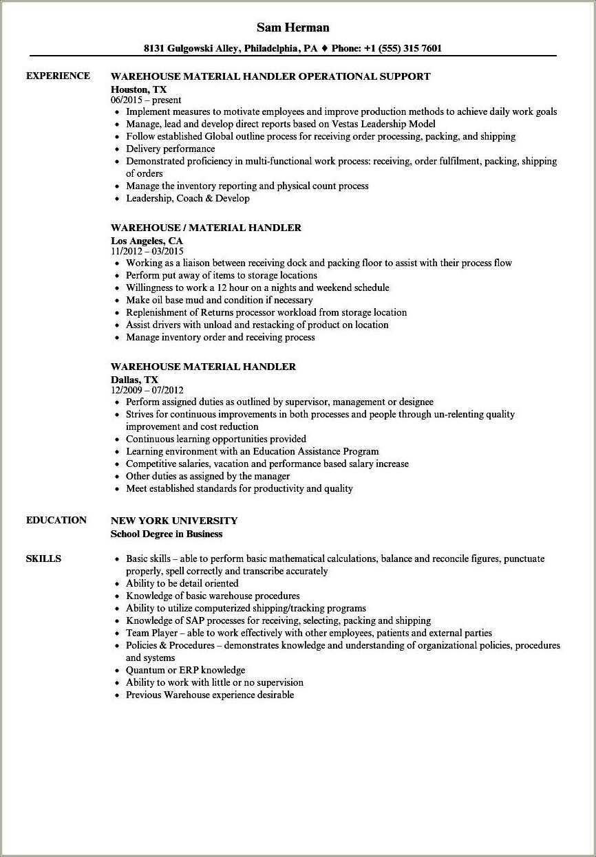 Fedex Package Handler Job Description Resume Resume Example Gallery