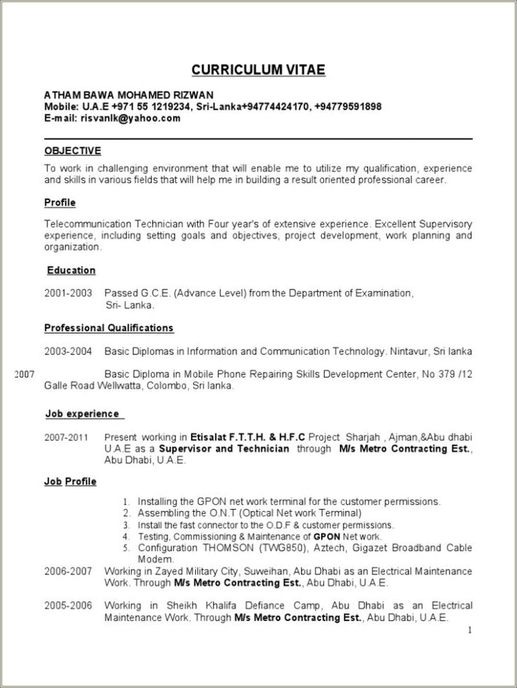 Fiber Optic Engineer Resume Sample Resume Example Gallery