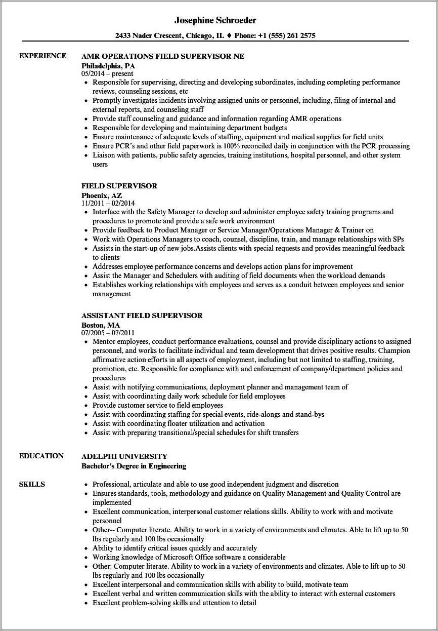 Allied Universal Field Supervisor Job Description Resume Resume