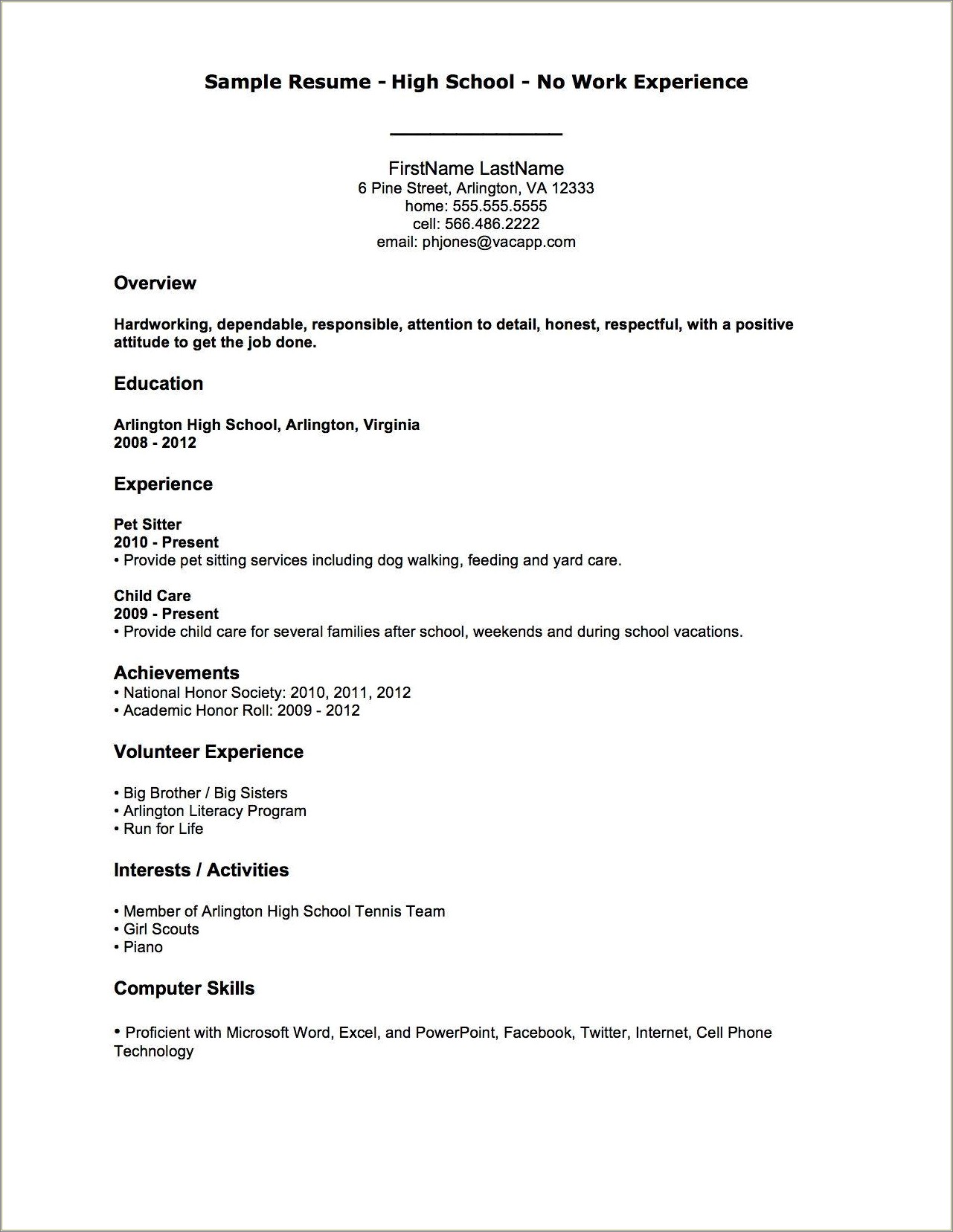 First High School Resume Examples