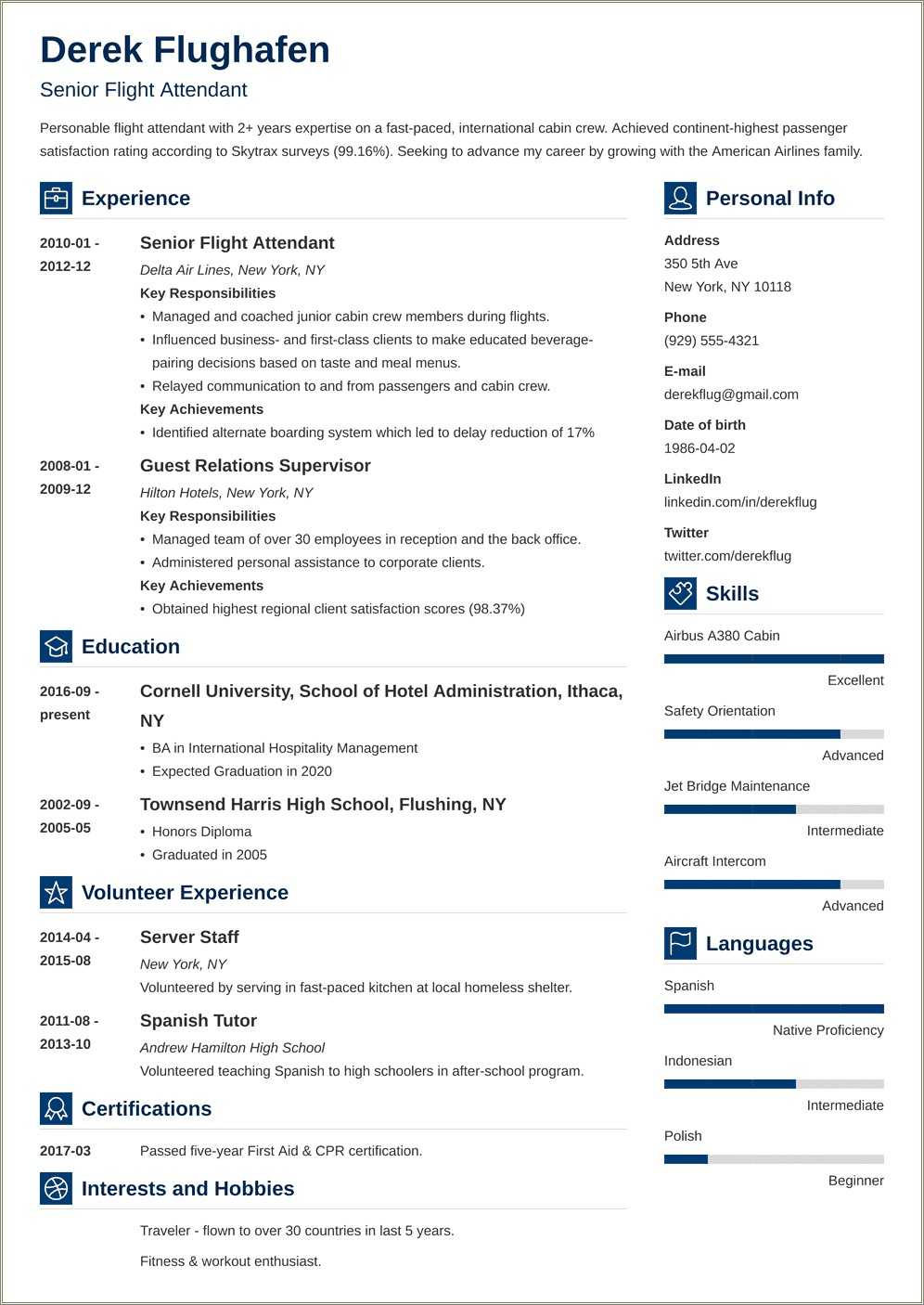 flight attendant resume delta