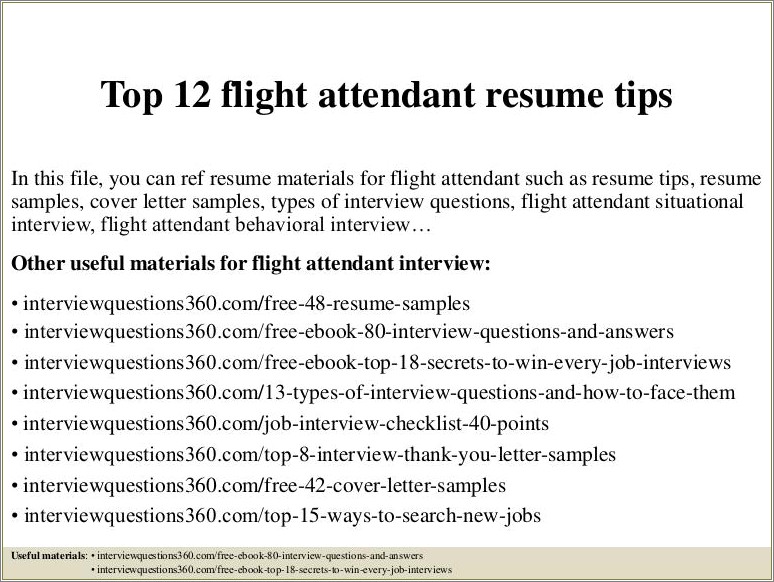 Flight Attendant Resumes With No Experience