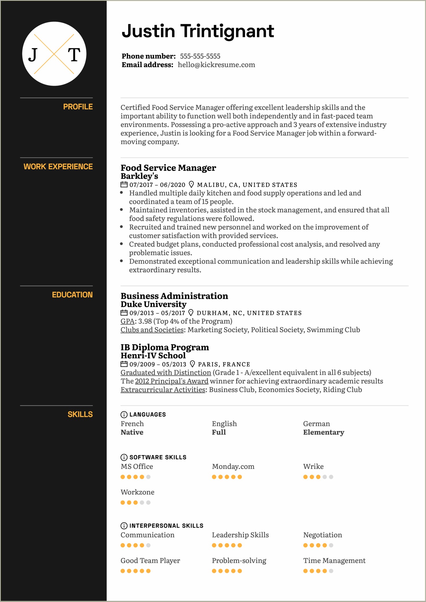 Food Crew Member Leadership Resume Examples