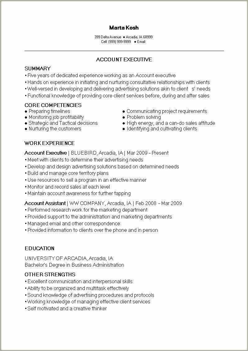 Free Account Executive Resume Samples