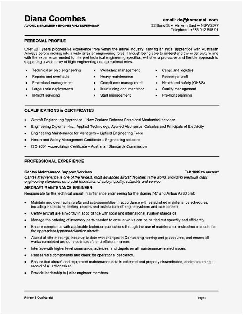 Free Aircraft Mechanic Resume Templates - Resume Example Gallery