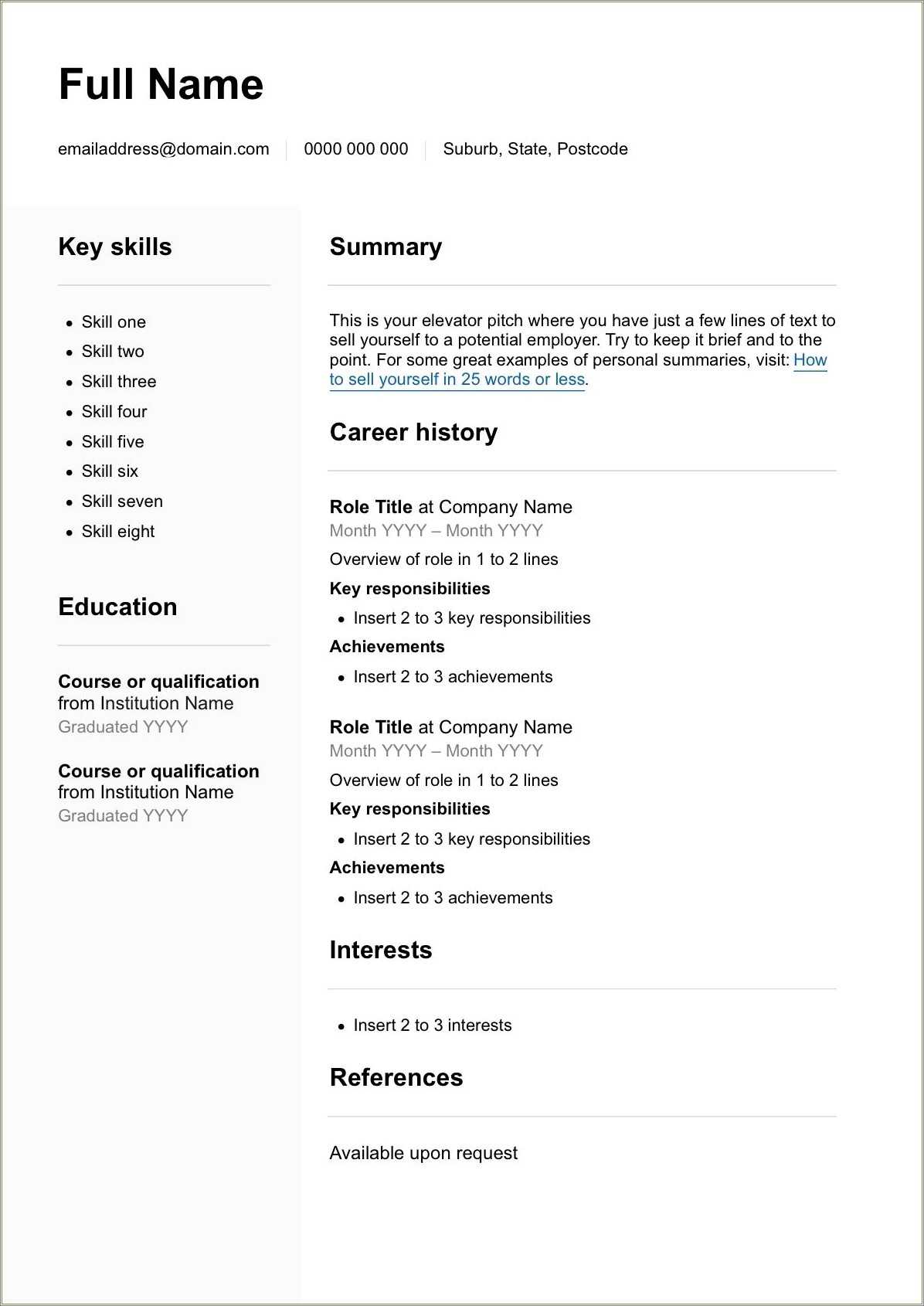 Free Basic Blank Resume Templates Resume Example Gallery