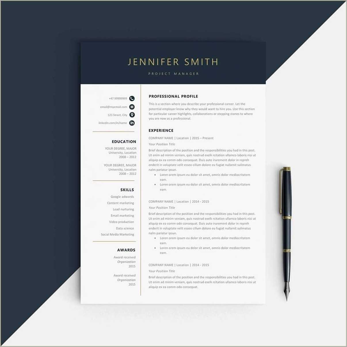 Free Download One Page Resume Template Free Download One Page Resume Template