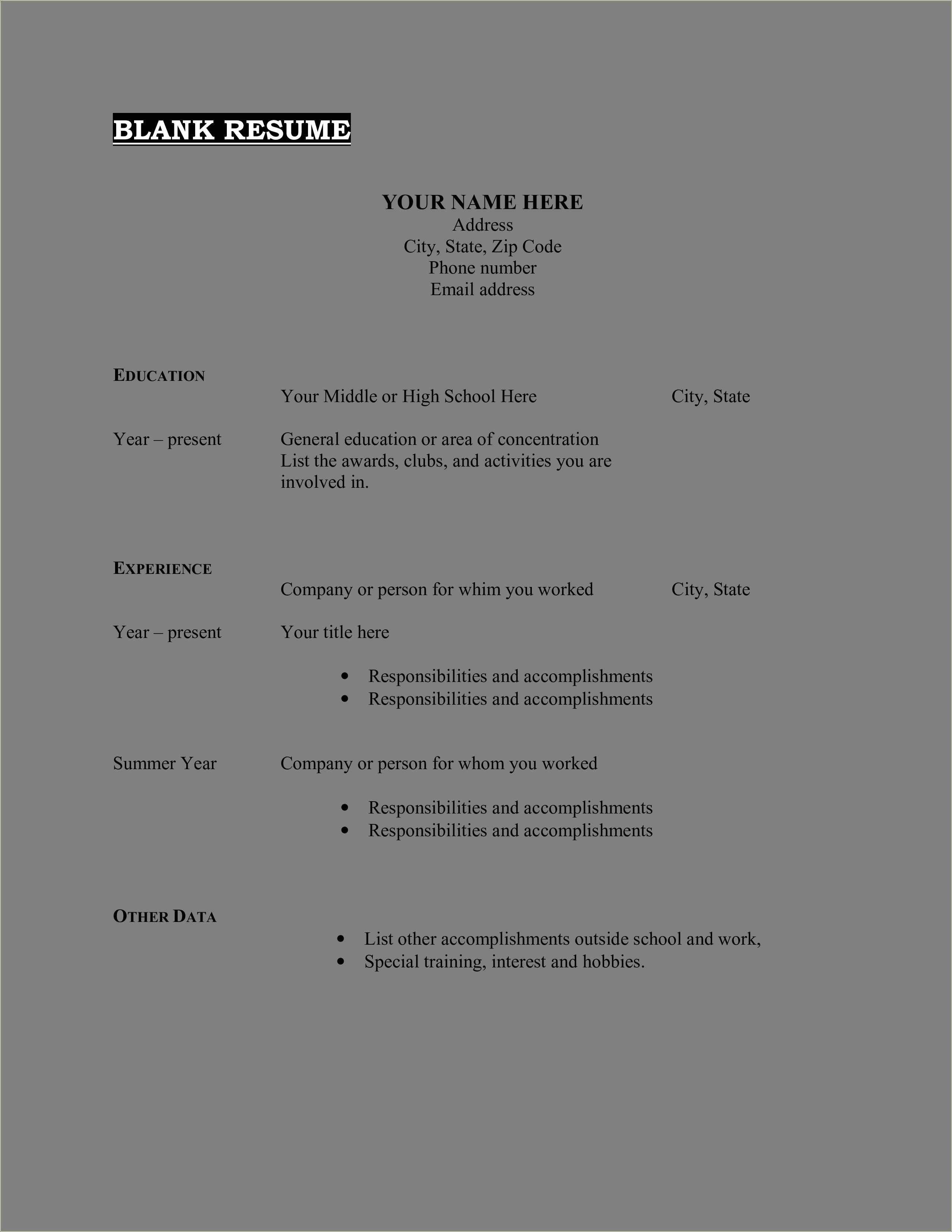 Free fill inthe blank resume templates resume example gallery