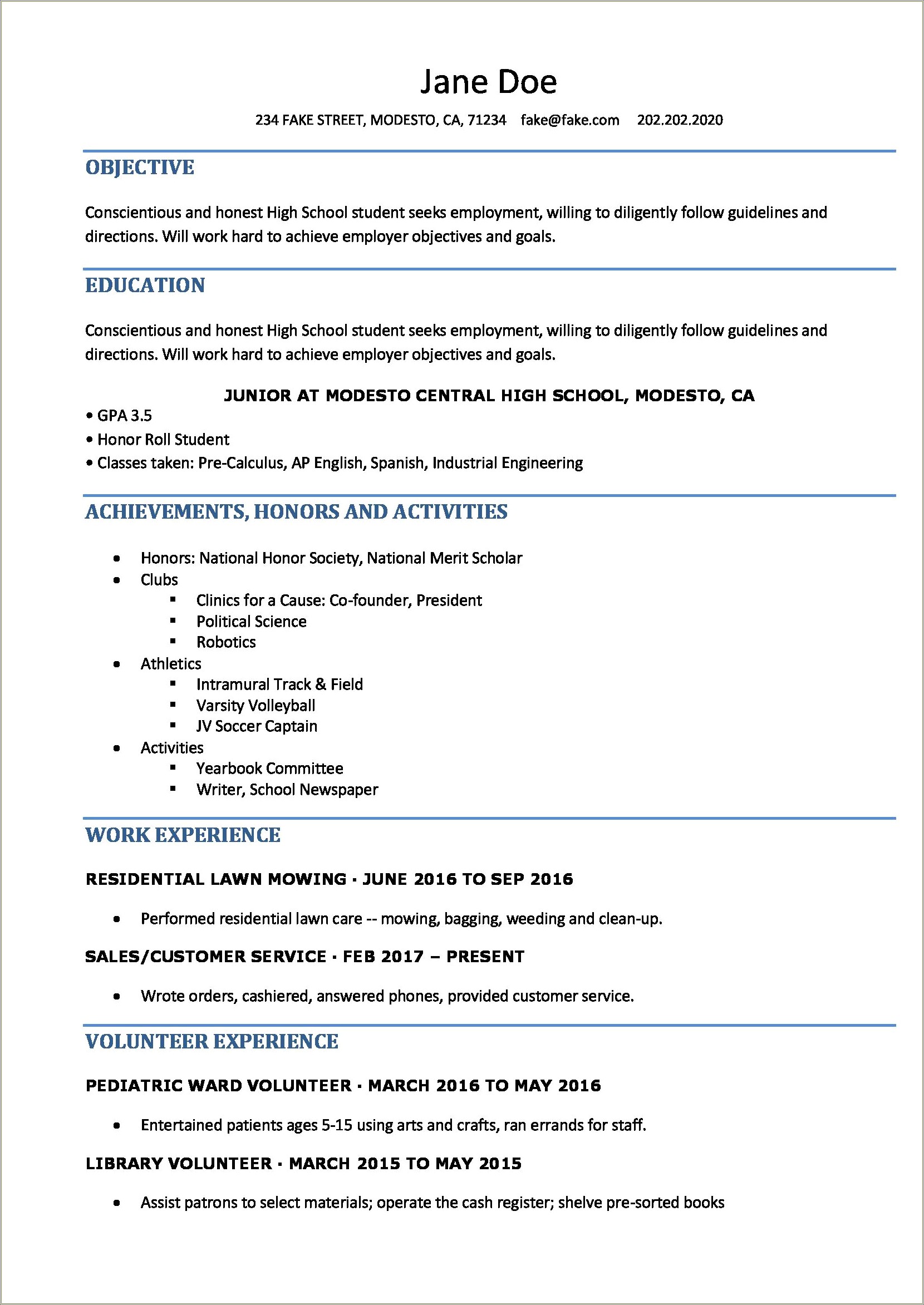 Free High School Graduate Resume