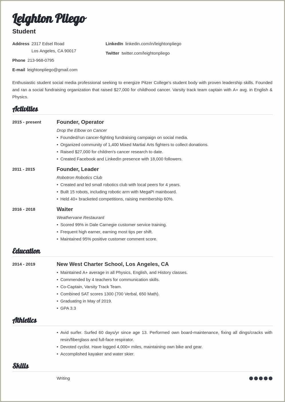 Free High School Resume For College Template Resume Example Gallery