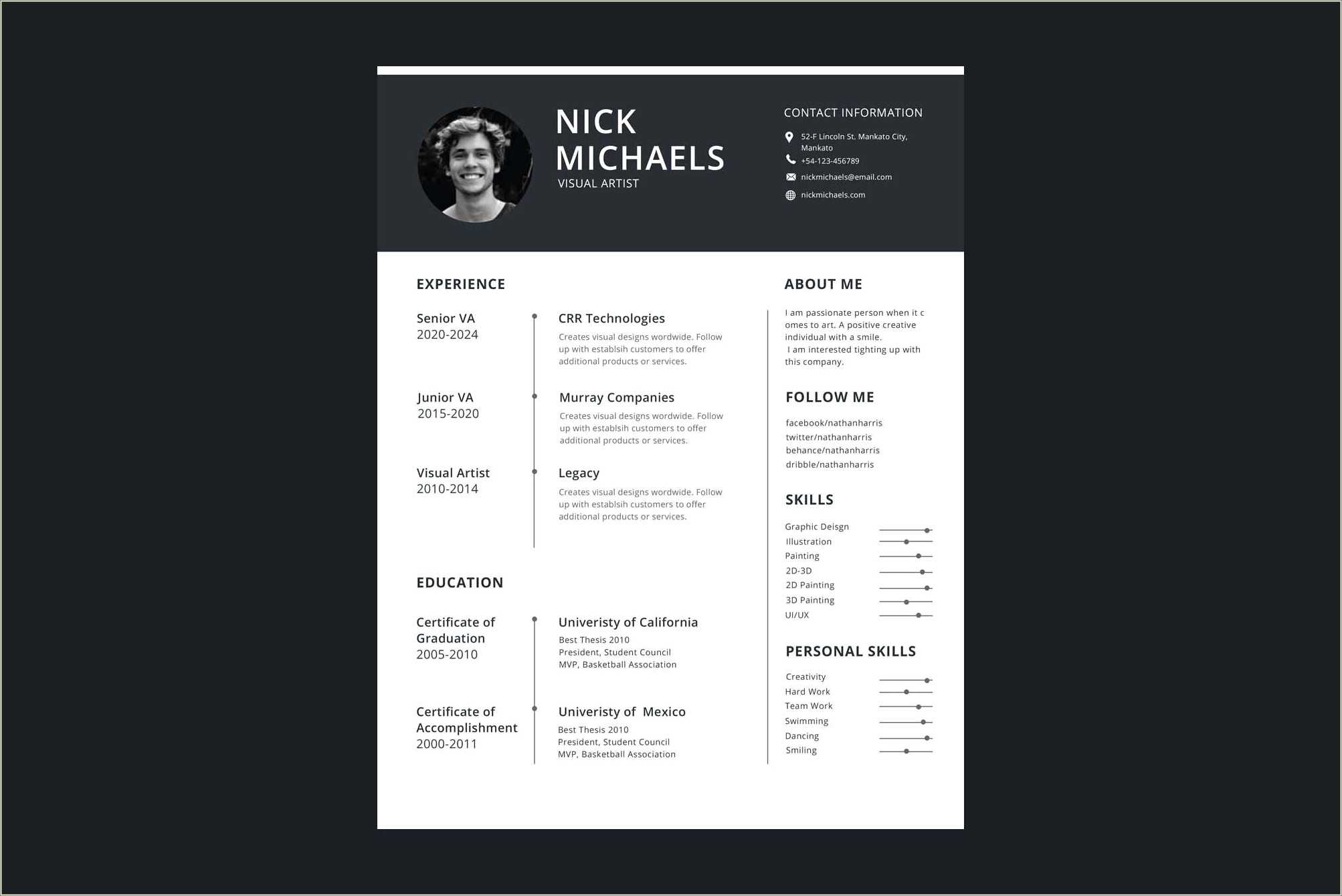 Free One Page Resume Template Ms Word
