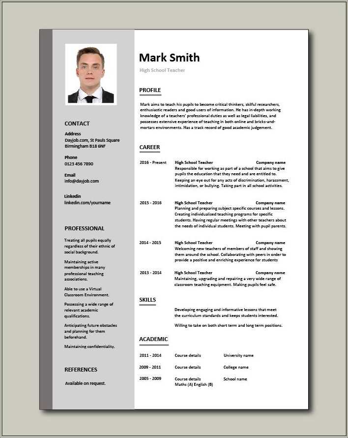 Free Printable Teacher Resume Templates Resume Example Gallery