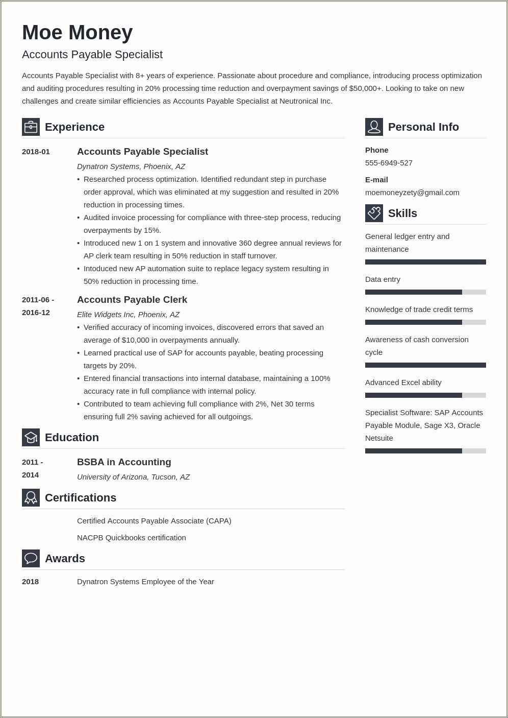 Free Sample Resume For Accounts Payable Specialist