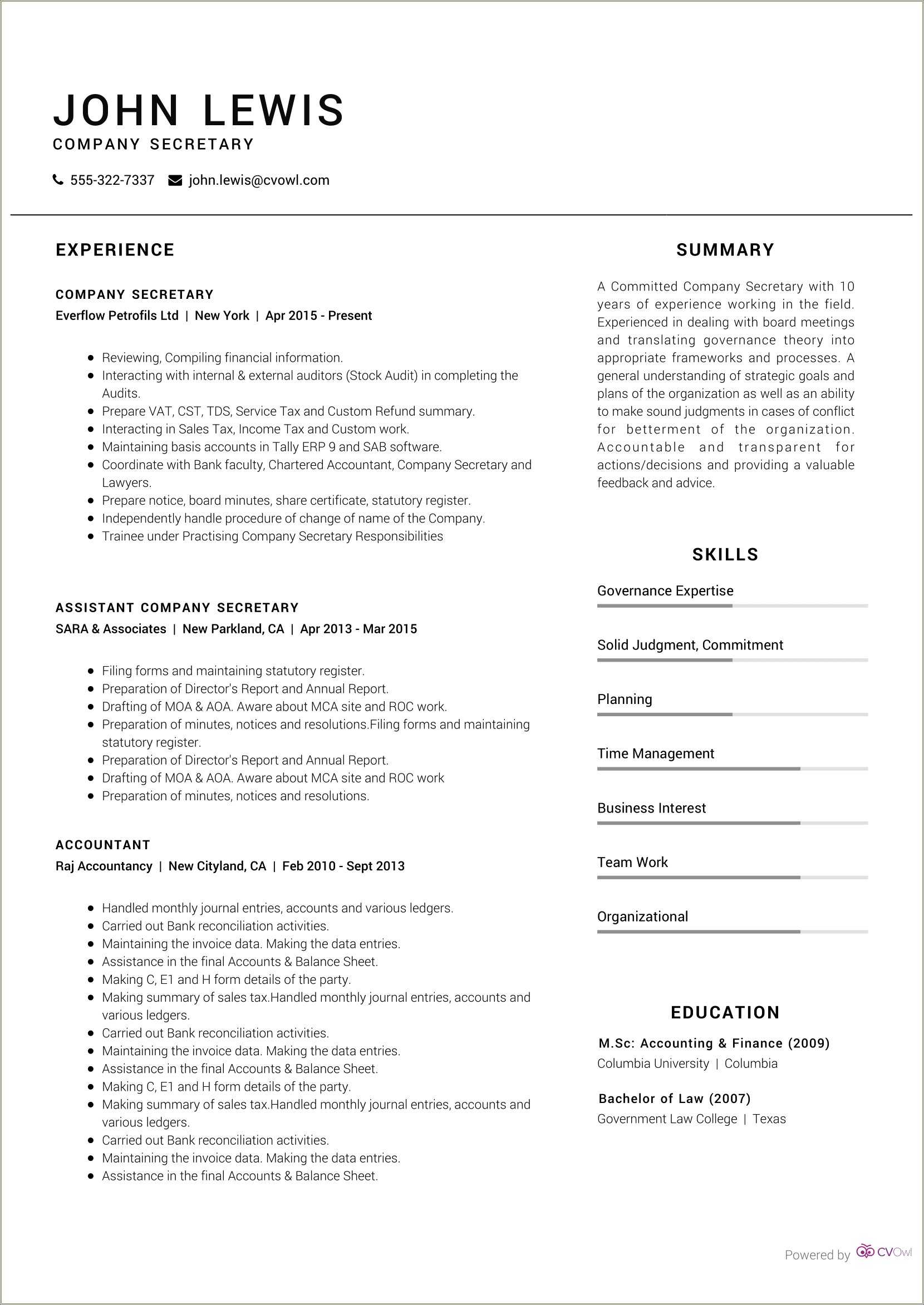 Fresh Law Graduate Resume Sample