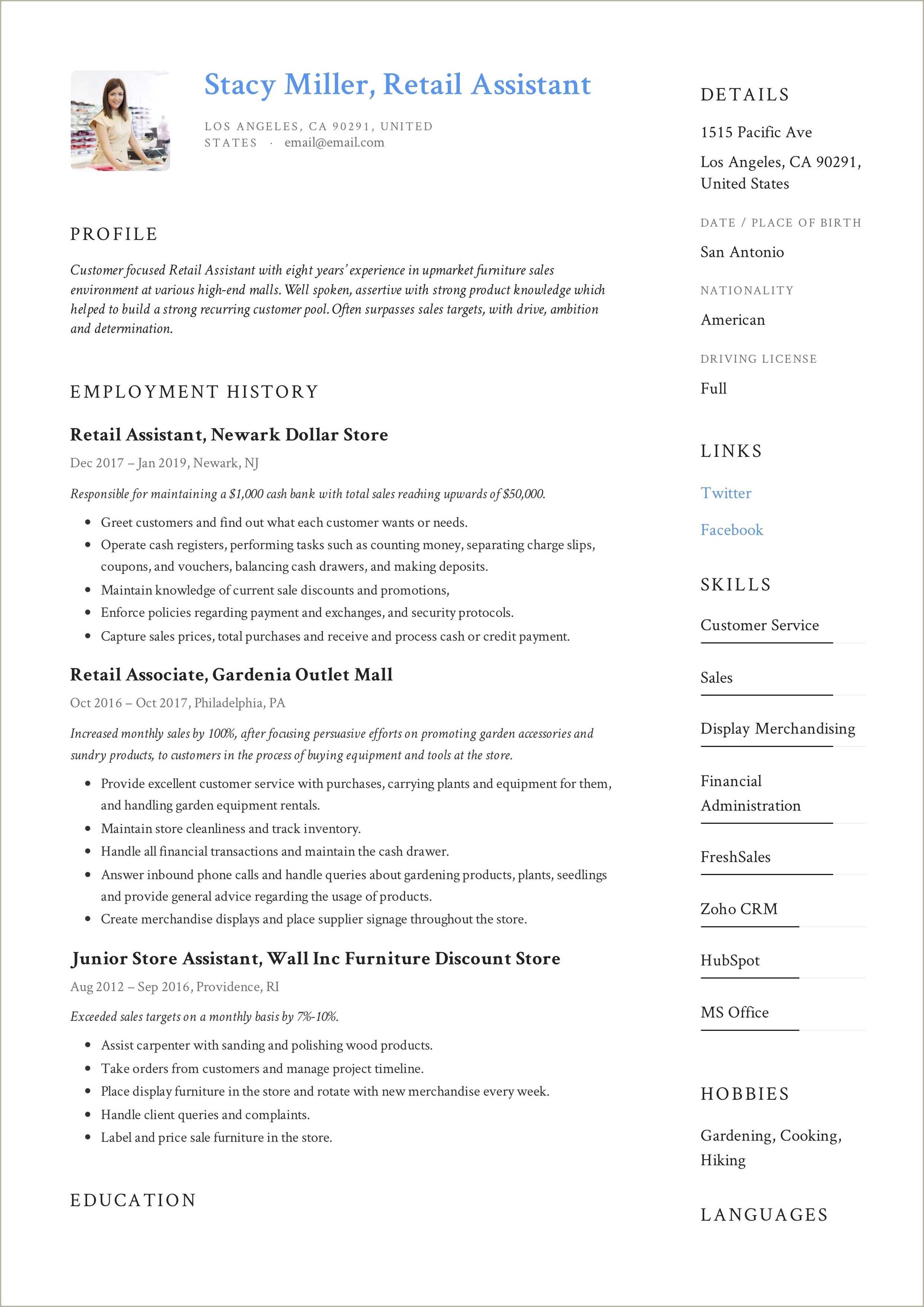 Furniture Sales Manager Resume Sample Resume Example Gallery