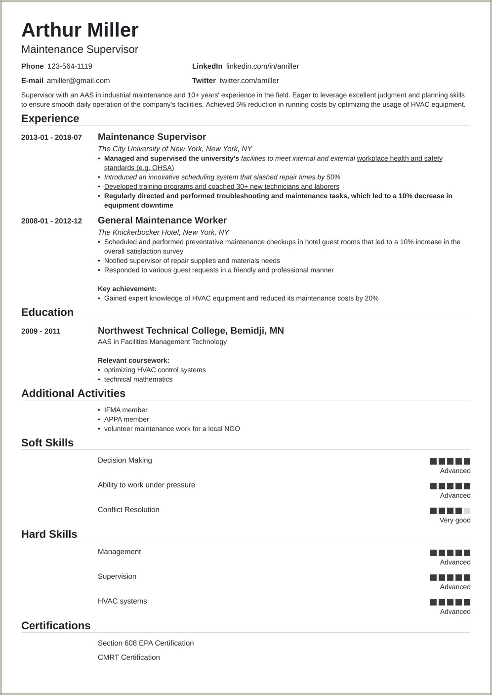 General Maintenance Worker Resume Examples