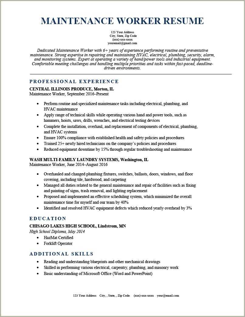 General Maintenance Worker Resume Sample Worker Resumes Livecareer