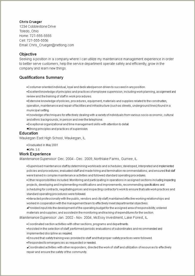 General Objective For Resume Maintenance