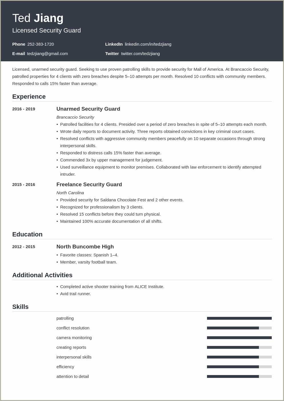Objective For Security Guard Resume Examples Resume Example Gallery
