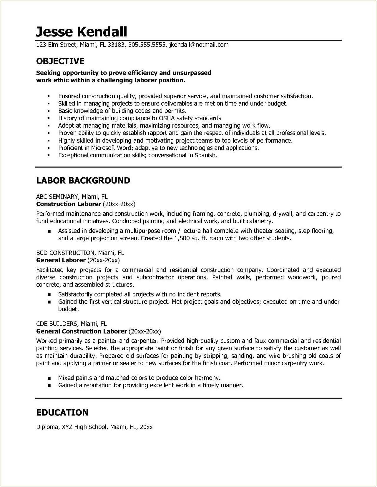 General Resume Objective Examples For Summer Job Resume Example Gallery