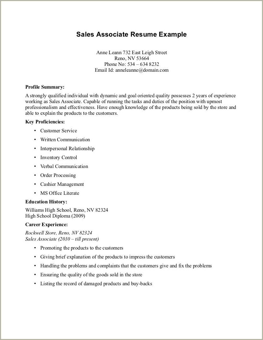 Generic Resume Objective For Sales