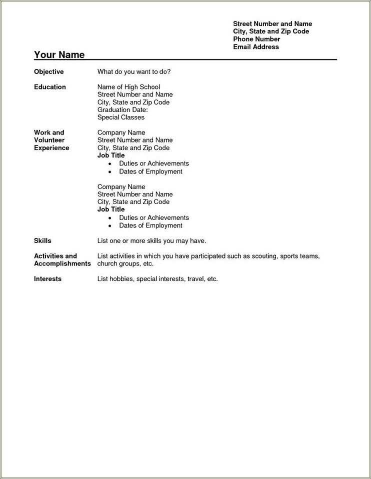 Good Resume Examples For A High School Applicant