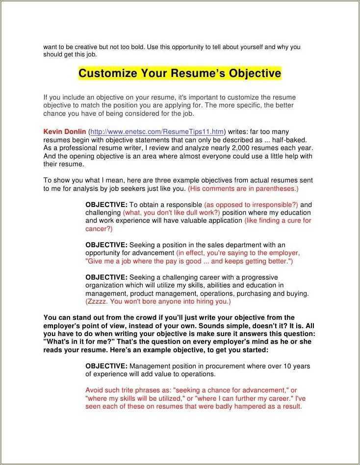 Good Resume Objective Non Specific Job