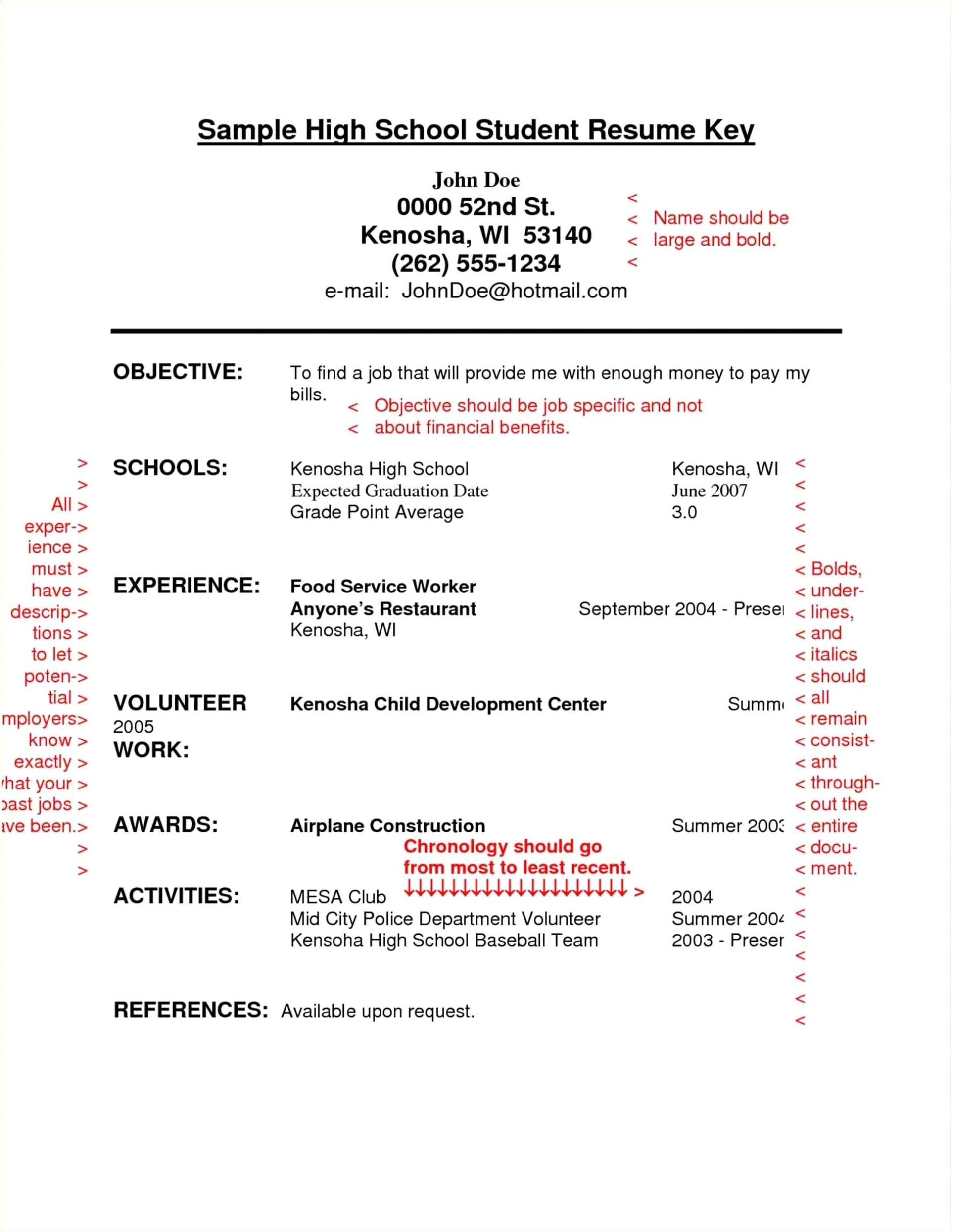 bad high school resume examples